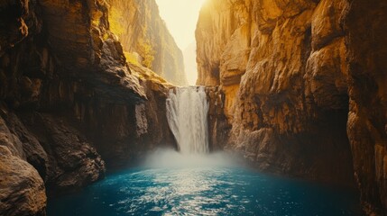 Naklejka premium Hidden Waterfall Paradise: Serene Canyon Oasis