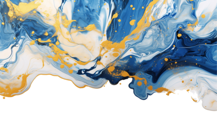Abstract Blue and Gold Fluid Art with Swirling Patterns Isolated on White and Transparent Background