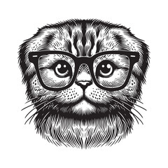 Vector illustration of a lop-eared kitten in line art style. Simple. Design for clothes, packaging. Vector