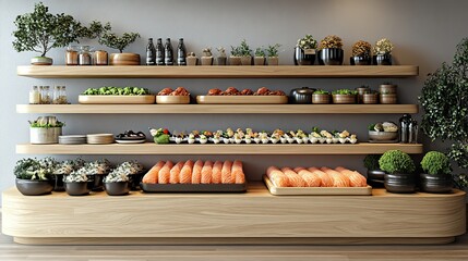 Naklejka premium sushi bars and fancy restaurants can use blank wooden stairs to display sushi snacks and food arrangements mockup of a japanese restaurant display wooden stairway product podium white backgroun