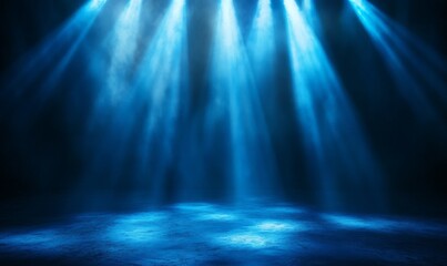 Fototapeta premium Moody blue stage lighting illuminates a dark, mysterious setting.