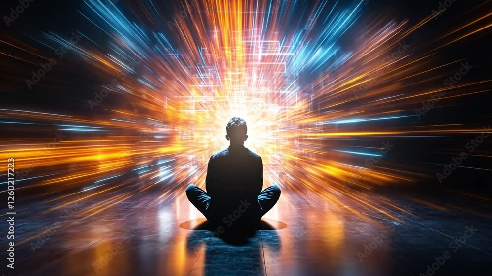 Aufkleber experiencing digital transformation through immersive concepts in dynamic light bursts