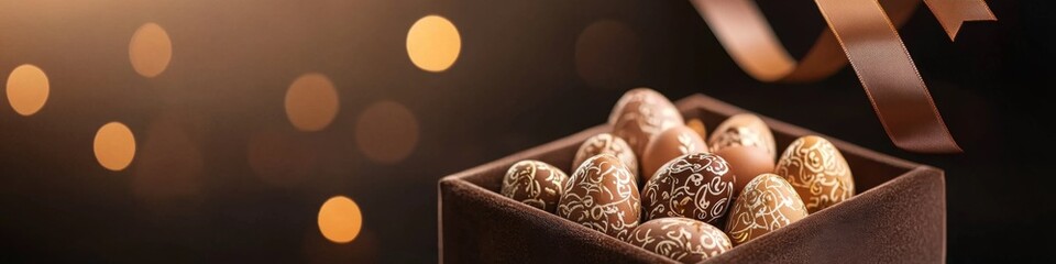 Luxurious chocolate eggs in a velvet box. A festive treat!