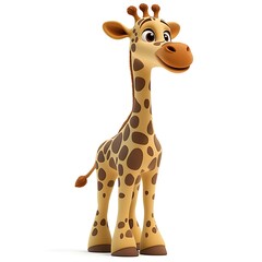 Obraz premium Cartoon giraffe looking right, white background, child's book illustration