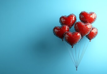 Shiny Red Heart Balloons on Blue