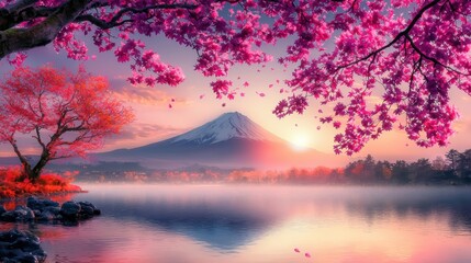 Cherry blossom festival at mount fuji japan nature photography serene lake view scenic landscape