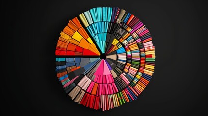 Fototapeta premium A stunning circular data visualization composed of colorful books, symbolizing knowledge, education, and information. Ideal for educational and creative concepts. AI generated.
