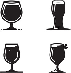 Set of Various Glass Silhouettes for Drinks
