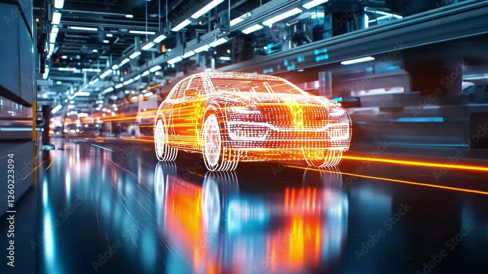 Aufkleber innovative ai technology visualizing a futuristic car in a high-tech factory setting