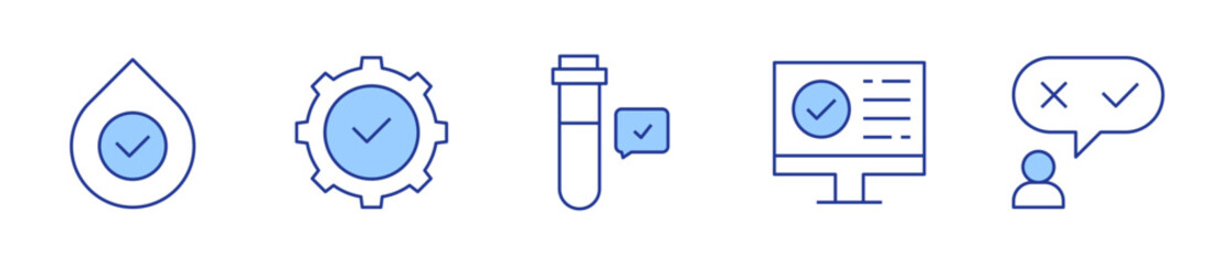 hypoallergenic, compliance, blood tube, checkmark, candidate. Checkmark Icon vector illustration. Line Duotone style. Editable stroke