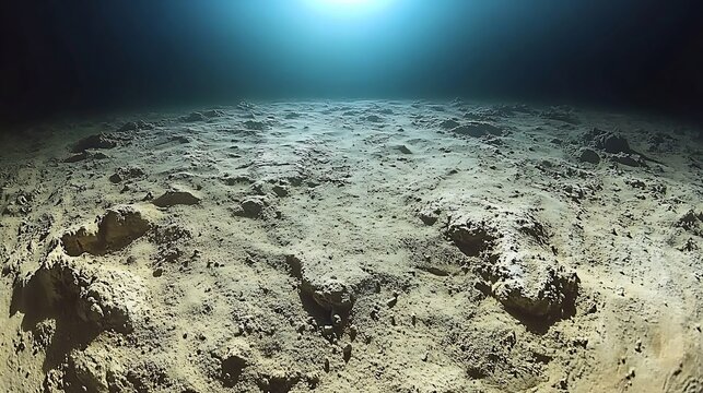 Mysterious Deep Ocean Floor Soft Light Illuminates Rocky Terrain. AI Generated