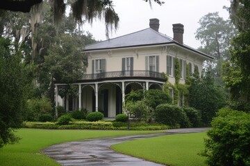 Grand Southern Mansion on a Rainy Day
