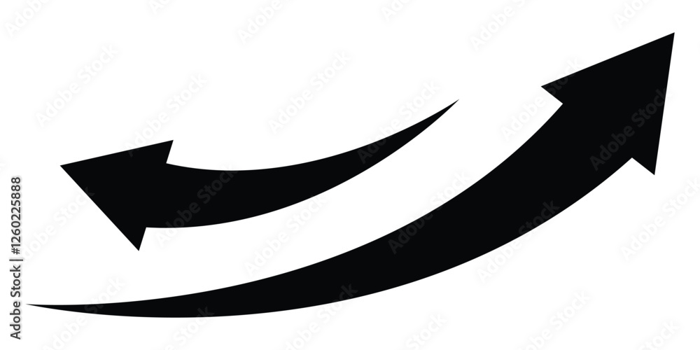 Poster black arrows set. curved arrows. double headed curved arrow icon. dual curve arrow on white backgrou