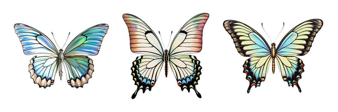 Elegant Swallowtail & Morpho Butterflies &ndash; Vibrant Winged Illustration Set