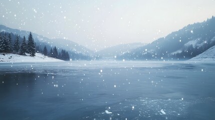 Obraz premium Snowy Mountain Lake Winter Scene With Pine Trees