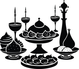 Silhouette of Ramadan Iftar Arrangement