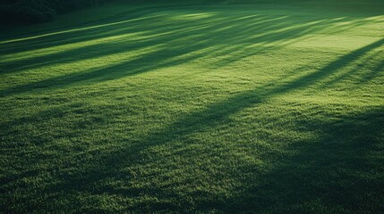 Obraz premium lush green grass field with long shadows