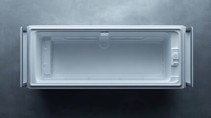 top view of a supermarket chest freezer with an empty glass door 3d illustratio