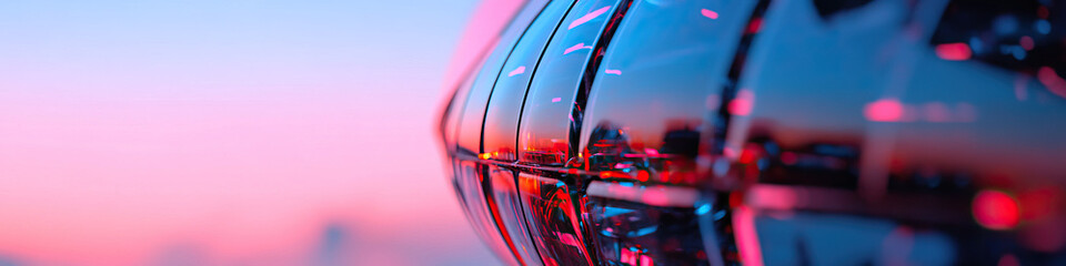 Reflective Spherical Object with Pink and Blue Illumination at Sunset