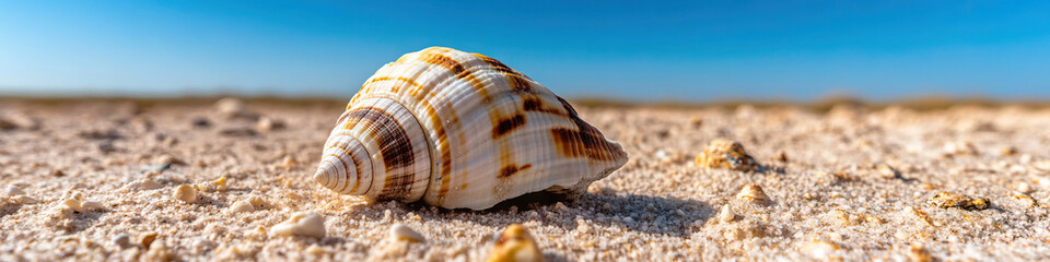 Obraz premium Seashell on Sandy Beach Under Clear Sky