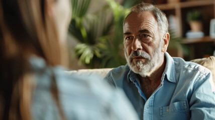 Emotional male in his 50s listening intently