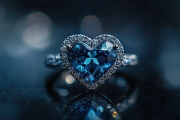 Heart-Shaped Blue Gemstone Ring, Sparkling Diamonds, Exquisite Jewelry, Elegant Design, Luxury Accessory, Precious Stone