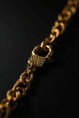 Heavy gold chain bracelet, stark black background, gold chain, chain, product shot
