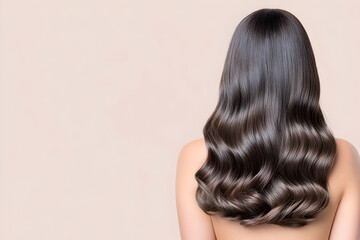 Naklejka premium Woman with wavy hair, back view, against light background, studio shot for beauty products