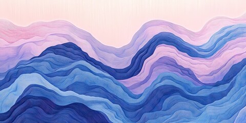 Fototapeta premium Delicate blue and purple wavy lines intricately weave across a soft pink backdrop, creating an illusion of depth and dimension through their dynamic arrangement