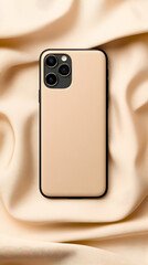 A mobile phone on a soft, silk surface. For product display and advertising use