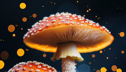 A whimsical forest scene with tiny glowing mushrooms, pastel-colored fireflies, and dreamy sparkling mist