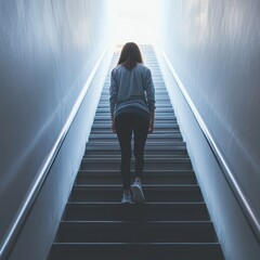 Climbing stairs urban setting photography bright light low angle journey of self-discovery