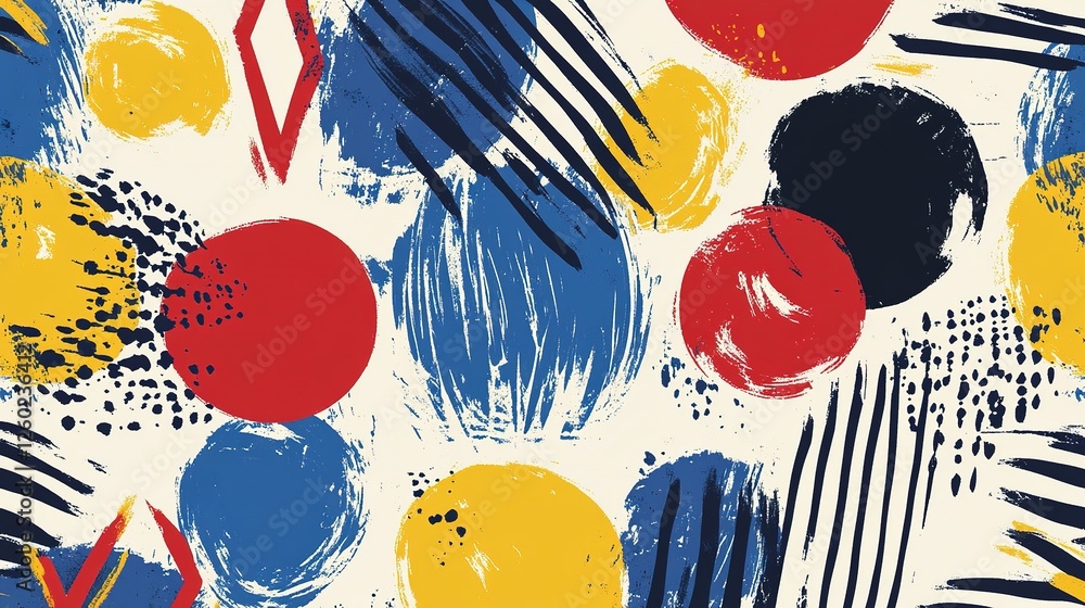 Poster abstract colorful circles and brush strokes pattern