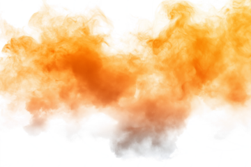 Vibrant orange and yellow watercolor fog smoke effect isolated on transparent white background