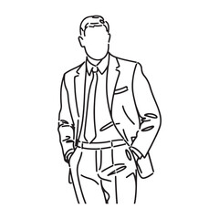 Man in Suit Silhouette - Formal Corporate Look Vector - Businessman Doodle - Executive Illustration - Office Line Art
