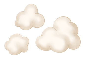 Watercolor illustration of cute clouds in soft beige color. Cute children's illustration for children's design. Isolated image PNG 300 DPI