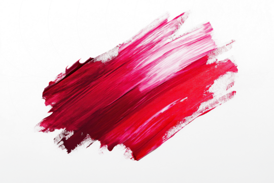 Oil crimson red paint abstract splatters isolated on transparent white background