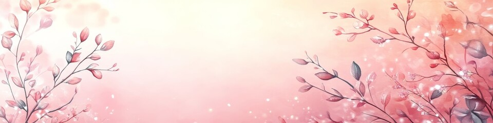 Fototapeta premium Delicate Floral Branches on a Soft Orange Watercolor Background, Warm and Inviting Pastel Colors