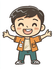 Happy Cartoon Child Illustration with Open Arms and Cheerful Smile Perfect for Kids' Content and Merchandise