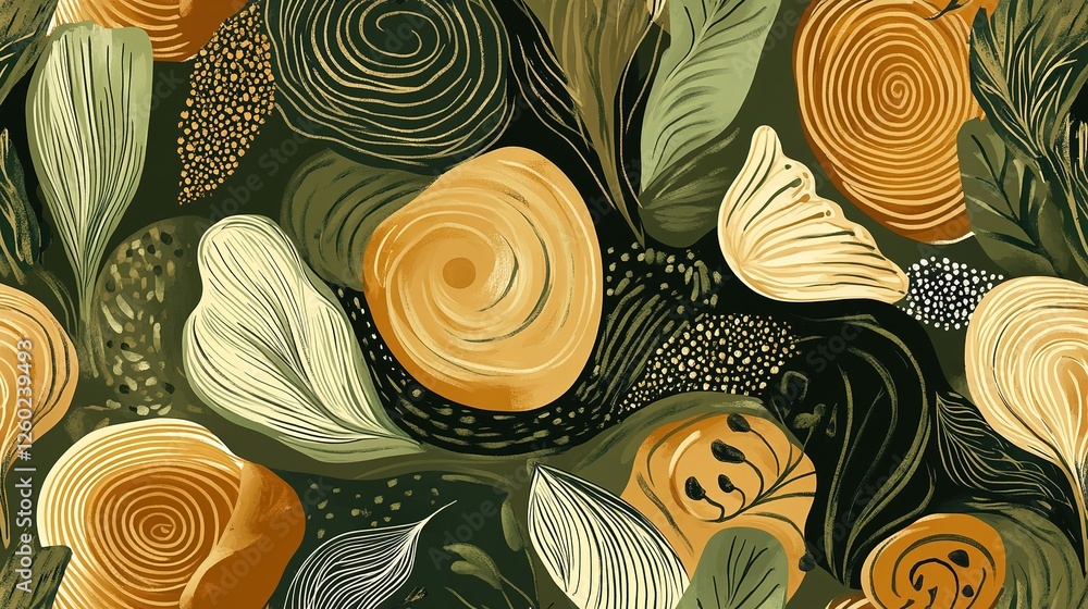 Poster abstract swirls leaves and botanical patterns