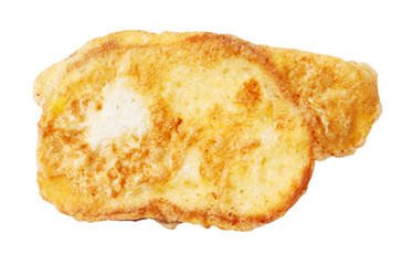 A piece of fried bread with a hole in the middle