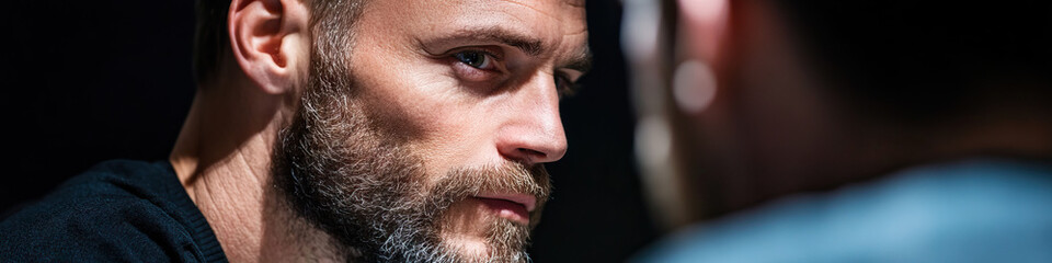 Close-up Profile of Bearded Man