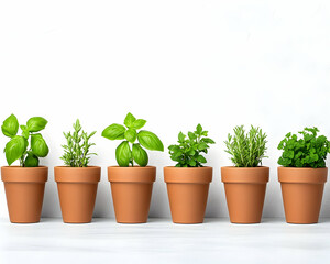 Fresh herbs in terracotta pots