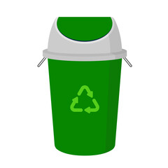 green barrel bin with swing lid flat vector illustration