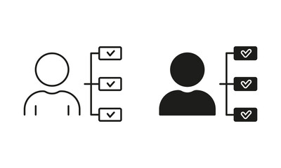 Responsible Management Sign. Delegate Duty Line and Silhouette Icon. Corporate Manager Roles Pictogram. Job Culture Symbol. Editable Stroke. Isolated Vector Illustration