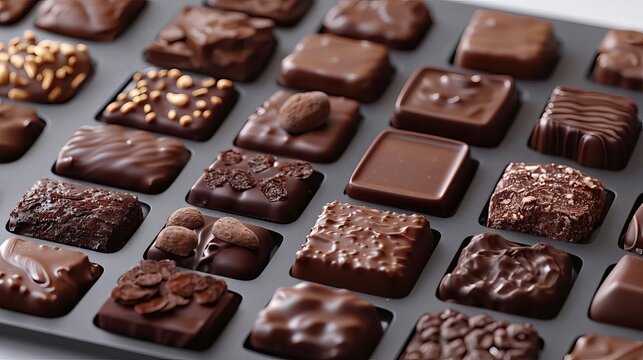 World Chocolate Day celebration Assorted gourmet chocolate squares displayed.