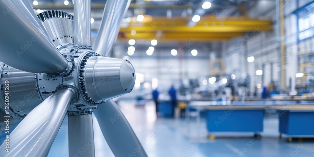Poster precision engineering: turbine blade assembly process in modern factory setting