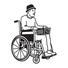 Wheelchair Silhouette of Man - Digital Sketch of Wheelchair-Bound Person - Wheelchair Man Vector - Wheelchair Man Doodle - Wheelchair Illustration - Man in Wheelchair Line Art
