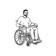 Man in Wheelchair Silhouette - Modern Simple Outline of a Disabled Man - Wheelchair Man Vector - Wheelchair Man Doodle - Wheelchair Illustration - Man in Wheelchair Line Art
