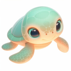 Cute baby turtle isolated on white background, 3d illustration